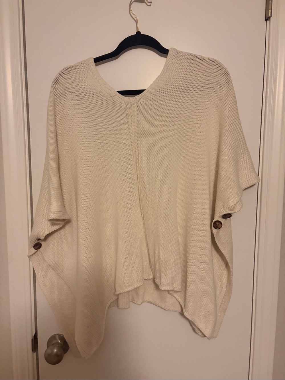 M. Rena Cream Knit Button-Front Poncho - Picture 3 of 4